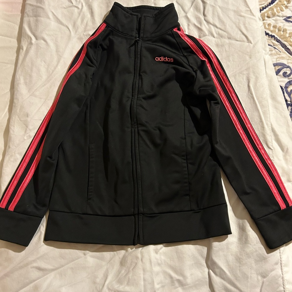 Adidas Black Track Jacket with Pink Accents